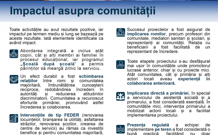  Impactul de durată al proiectelor sociale în comunitățile de romi